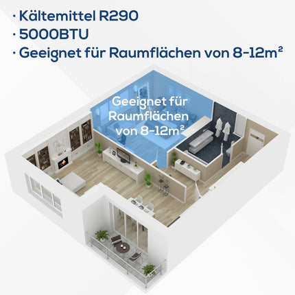 4-in-1 mobile Klimaanlage, Fernbedienung und Timer, 560W