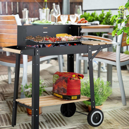 Chariot de barbecue mobile avec étagères et roues