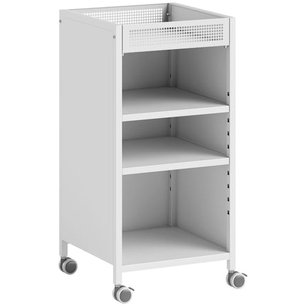 Bibliothèque mobile à 3 niveaux avec étagères réglables, blanche