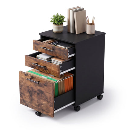Meuble mobile à 3 tiroirs, marron – 57,5 ​​x 40 x 40 cm