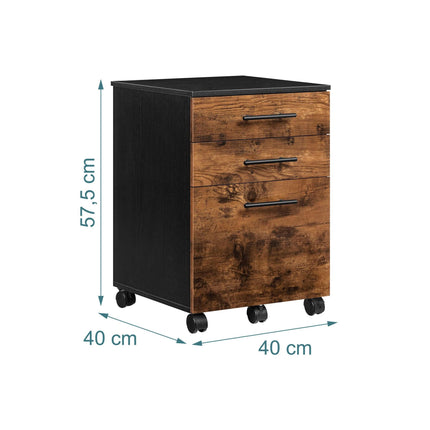 Meuble mobile à 3 tiroirs, marron – 57,5 ​​x 40 x 40 cm