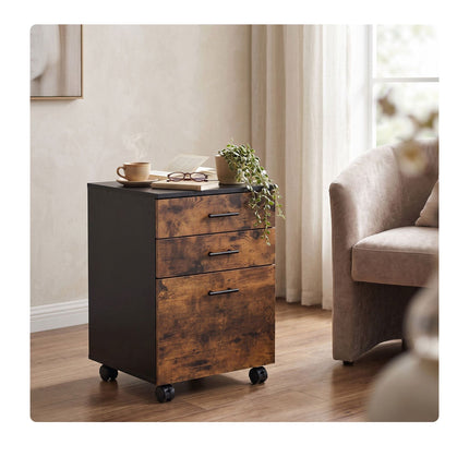Meuble mobile à 3 tiroirs, marron – 57,5 ​​x 40 x 40 cm