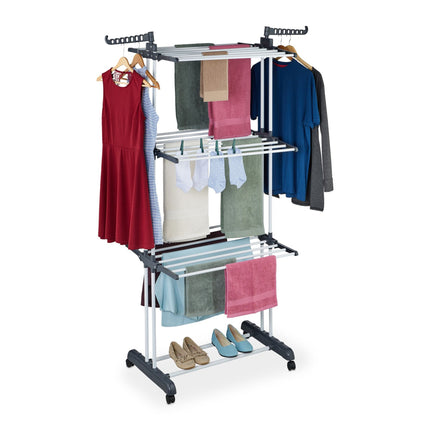 Étendoir à linge mobile à roulettes et ailes pliables