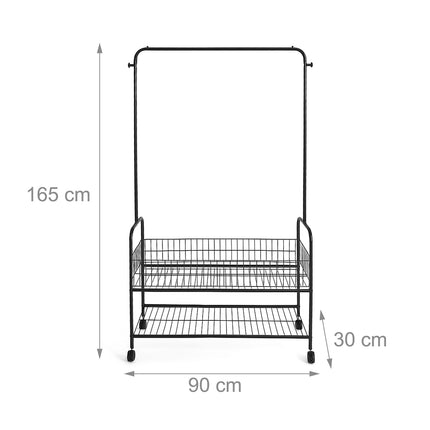 Portant à vêtements mobile avec 2 étagères et roulettes