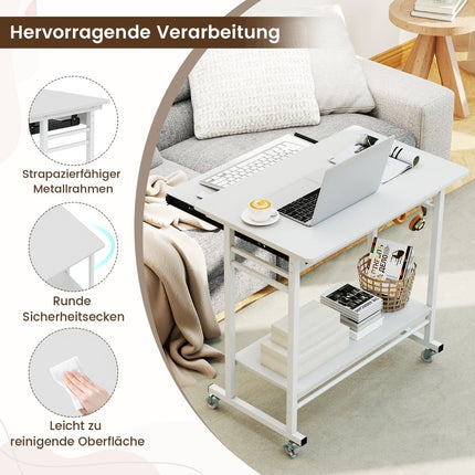 Bureau mobile pour ordinateur avec plateau pour clavier, blanc, 80 x 50 x 78 cm