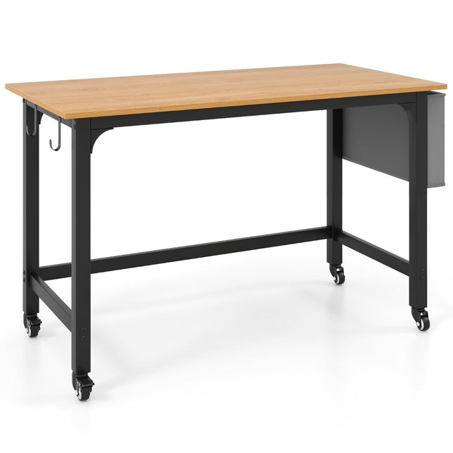 Mobiler Schreibtisch mit Rollen, Ablagetasche, Kopfhörerhaken, 120x60x75 cm
