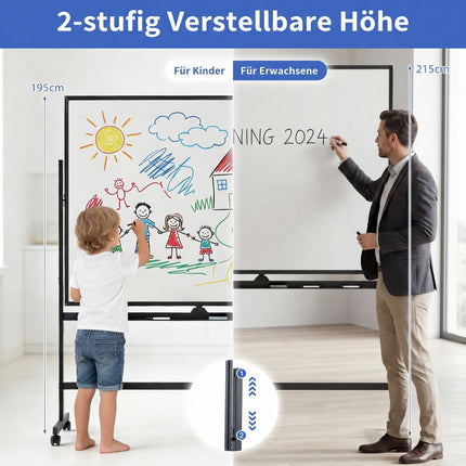 Tableau blanc magnétique double face mobile avec support