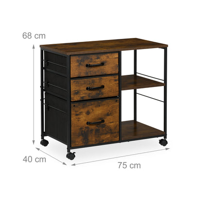 Mobiler Aktenschrank mit 3 Schubladen und Regalen