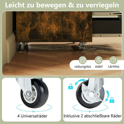 Mobiler Aktenschrank mit 5 Schubladen, braunes Holz, auf Rollen