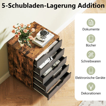 Mobiler Aktenschrank mit 5 Schubladen, braunes Holz, auf Rollen