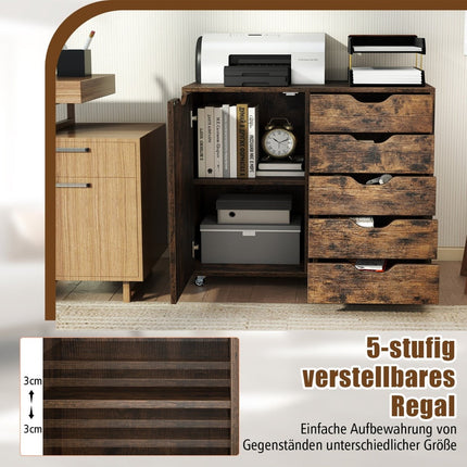 Mobiler Aktenschrank mit 5 Schubladen und Tür – Braun