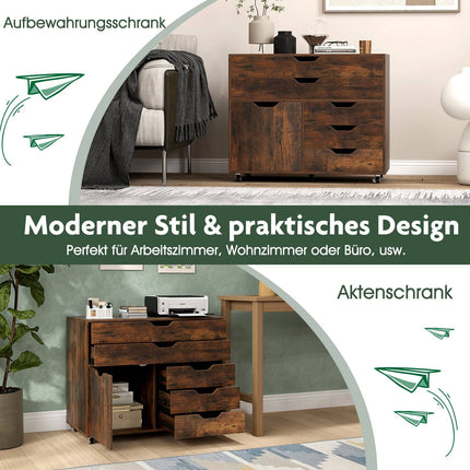 Mobiler Aktenschrank mit 5 Schubladen und Schrank – Braun