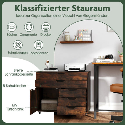 Mobiler Aktenschrank mit 5 Schubladen und Schrank – Braun