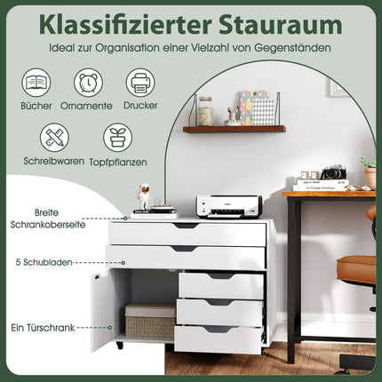 Classeur mobile à 5 tiroirs et armoire, blanc