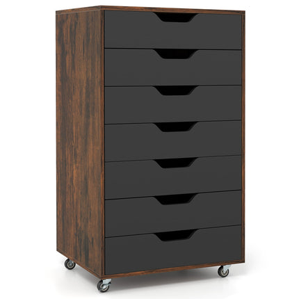 Rollcontainer mit 7 Schubladen, Rustikales Braun