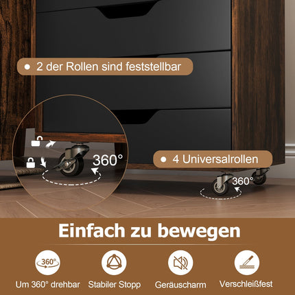 Rollcontainer mit 7 Schubladen, Rustikales Braun