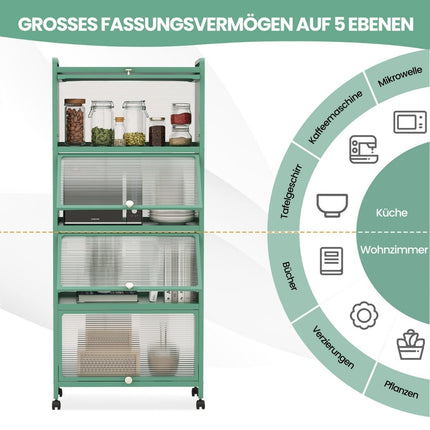 Mobile Küchenablage mit Rädern, Falttüren, 5 Etagen
