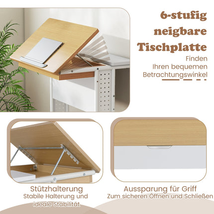 Bureau mobile pour ordinateur portable avec plateau inclinable, rangement et roulettes