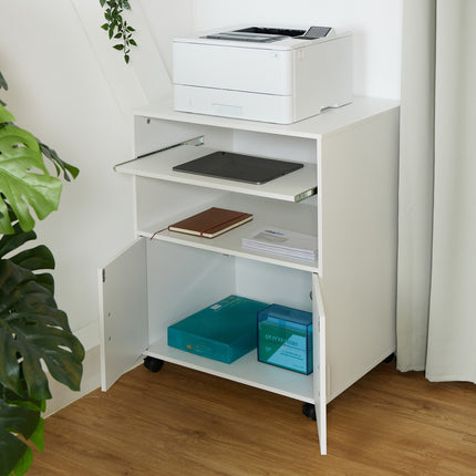 Support de bureau mobile avec tiroir pour clavier, blanc