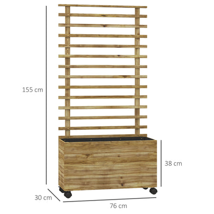 Jardinière mobile avec treillis, bois résistant aux intempéries, 76 x 30 x 155 cm