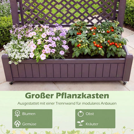 Mobiler Pflanzkasten mit Spalier & Drainage, Braun, 80x40x140 cm