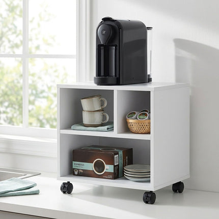 Mobile Printer Stand with Castors and 3 Compartments, White