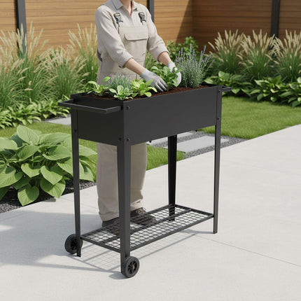 Potager surélevé mobile - Roues, étagère de rangement