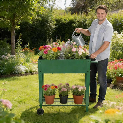 Potager surélevé mobile avec roues et bac de rangement
