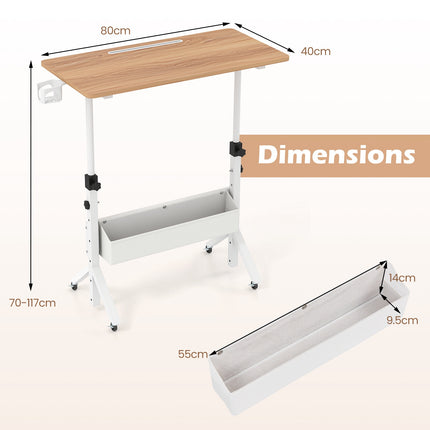 Bureau assis-debout mobile, réglable en hauteur avec panier de rangement