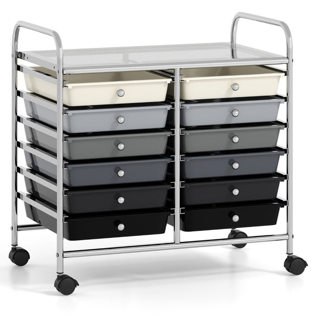Chariot de rangement mobile avec 12 tiroirs empilables, noir