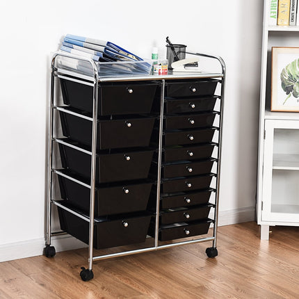 Chariot de rangement mobile avec 15 tiroirs empilables, noir