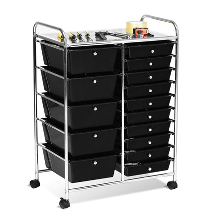 Chariot de rangement mobile avec 15 tiroirs empilables, noir