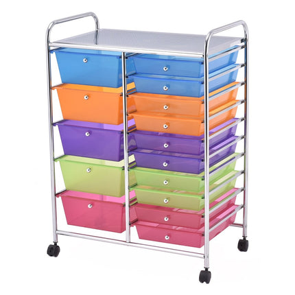 Chariot de rangement mobile avec 15 tiroirs empilables, cadre en métal