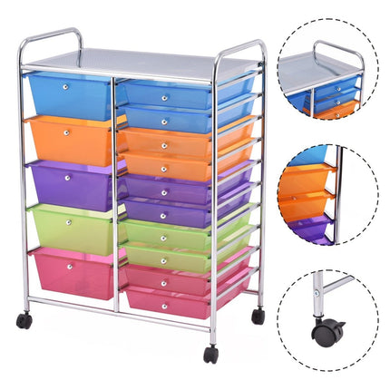 Chariot de rangement mobile avec 15 tiroirs empilables, cadre en métal
