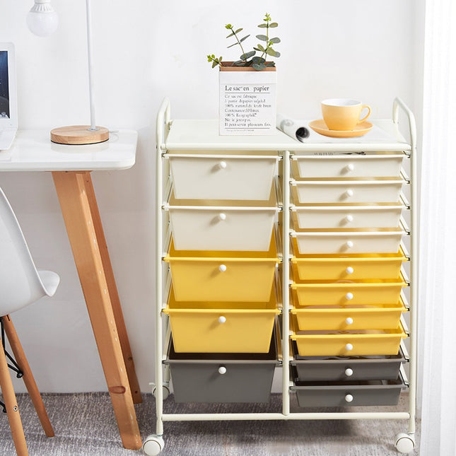 Chariot de rangement mobile avec 15 tiroirs empilables, multicolore