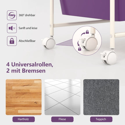 Rollcontainer mit 15 stapelbaren Schubladen, Lila