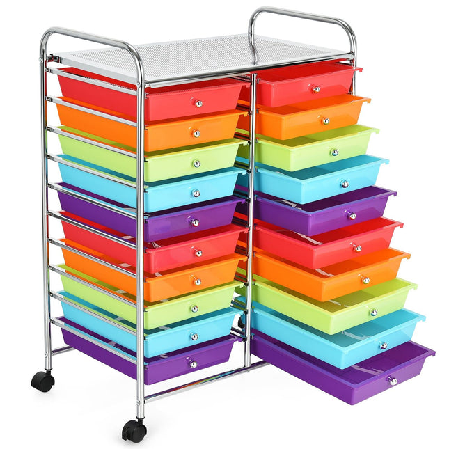 Chariot de rangement mobile avec 20 tiroirs colorés