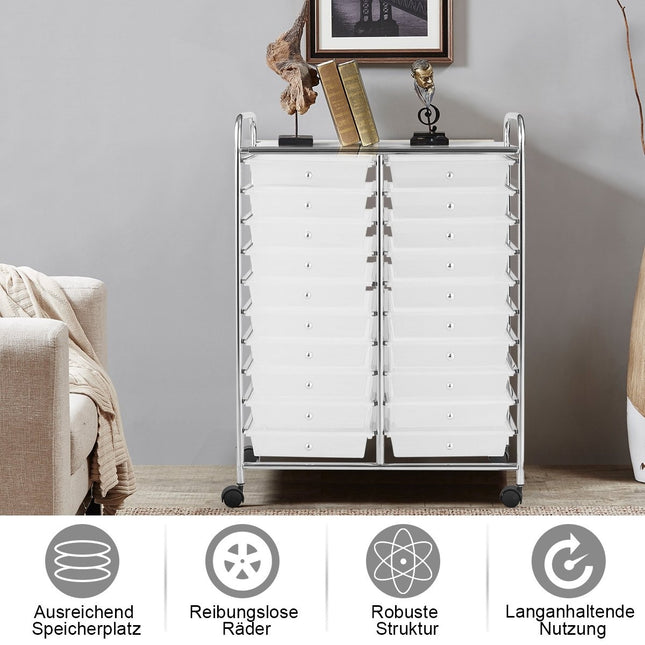 Chariot de rangement mobile avec 20 tiroirs, cadre chromé