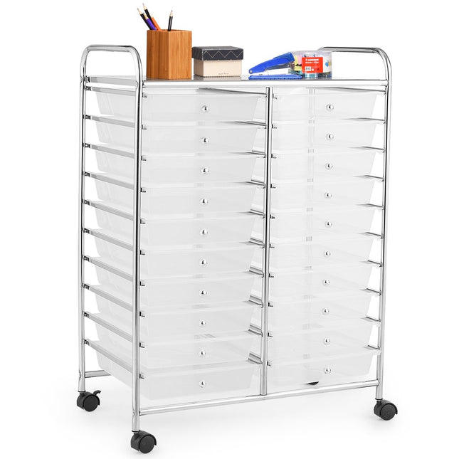 Chariot de rangement mobile avec 20 tiroirs, cadre chromé