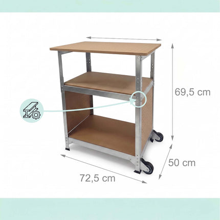 Établi mobile à roulettes, panneau perforé, hauteur réglable