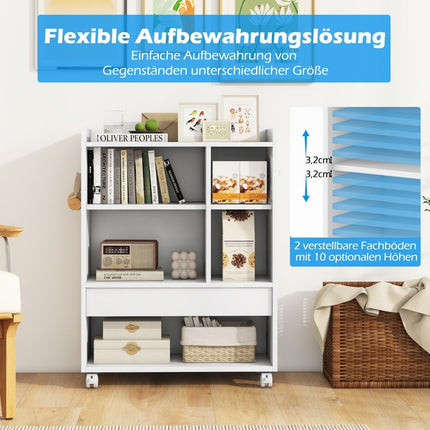 Mobiler Rollcontainer mit Schublade Büroschrank mit verstellbaren Böden weiß