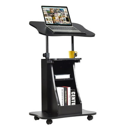 Bureau debout mobile avec plateau inclinable et compartiments ouverts Pupitre réglable en hauteur Noir