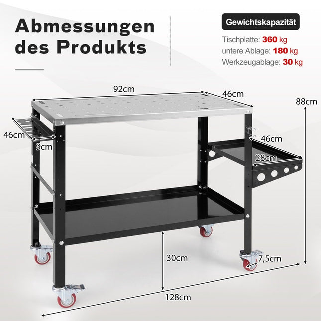 Table de soudage mobile avec trous de φ 1,6 cm, support à outils et 8 emplacements pour outils