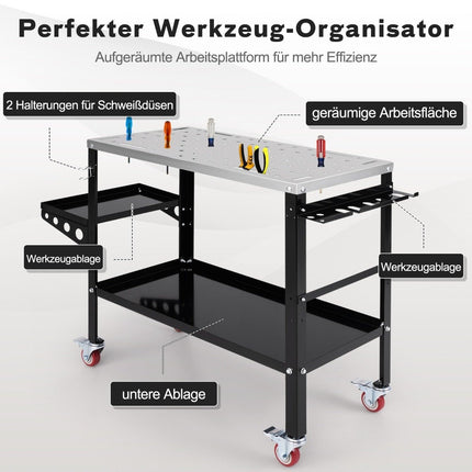 Mobile welding table with φ 1.6cm holes & tool stand & 8 tool slots