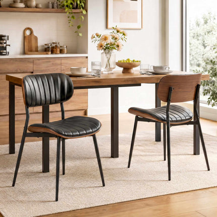 Chaises de salle à manger modernes en similicuir noir, lot de 2