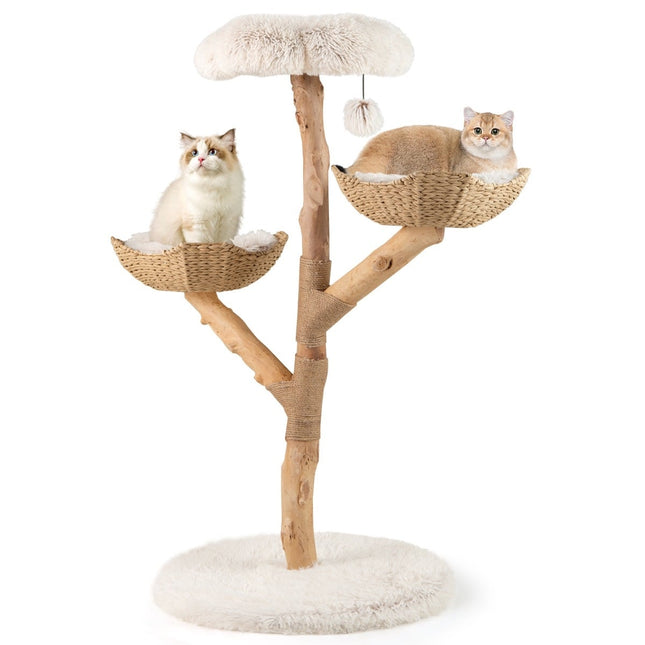 Moderner Katzenbaum mit Echtholzstamm & Blumenplattform