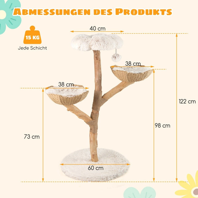 Moderner Katzenbaum mit Echtholzstamm & Blumenplattform