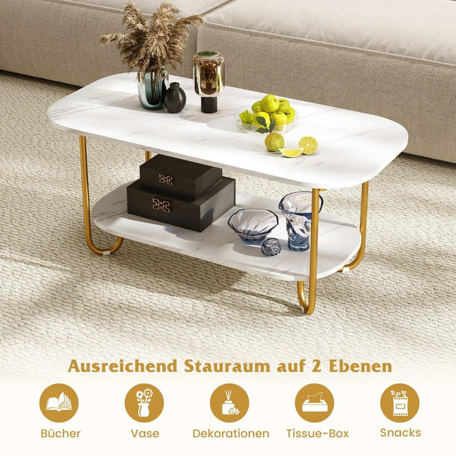 Moderner Couchtisch mit Kunstmarmorplatte, 2-stöckiges Design