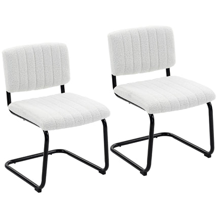 Ensemble de 2 chaises de salle à manger modernes, couleur crème, aspect peluche.