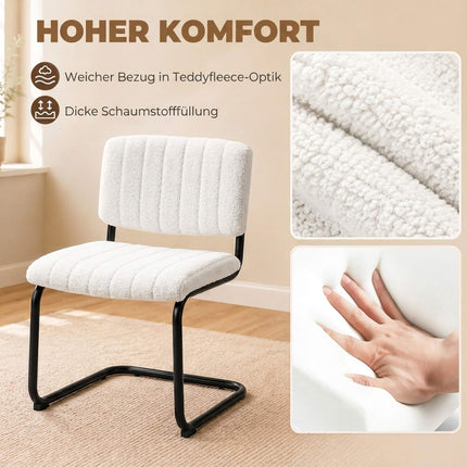 Ensemble de 2 chaises de salle à manger modernes, couleur crème, aspect peluche.